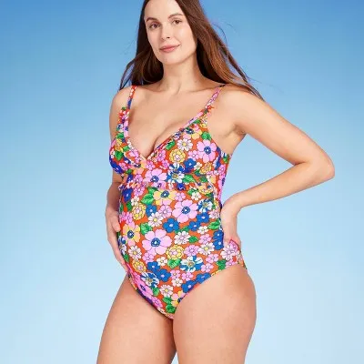 Isabel Maternity by Ingrid & Isabel Halter Rib Tie One Piece Maternity Swimsuit
