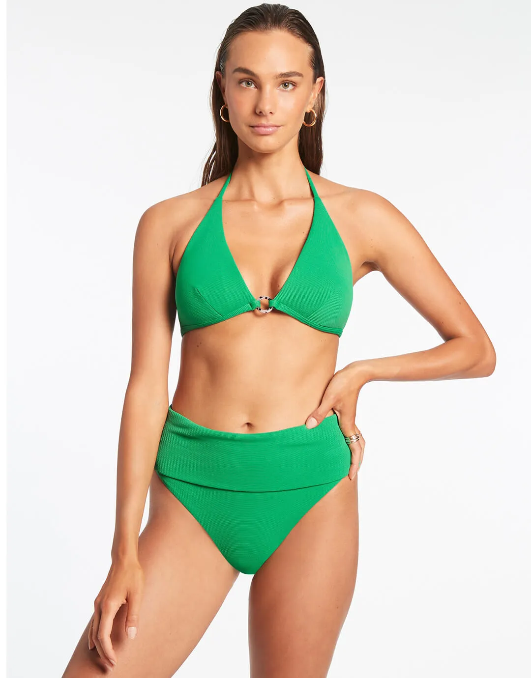 Isla Rib Halter Bikini Top - Green