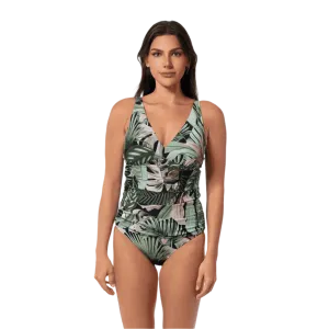 Jantzen Amber V-Neck Tankini Top - Jungle Glam Black