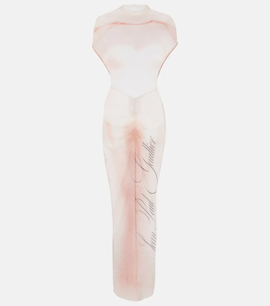 Jean Paul Gaultier Le Classique printed mesh maxi dress