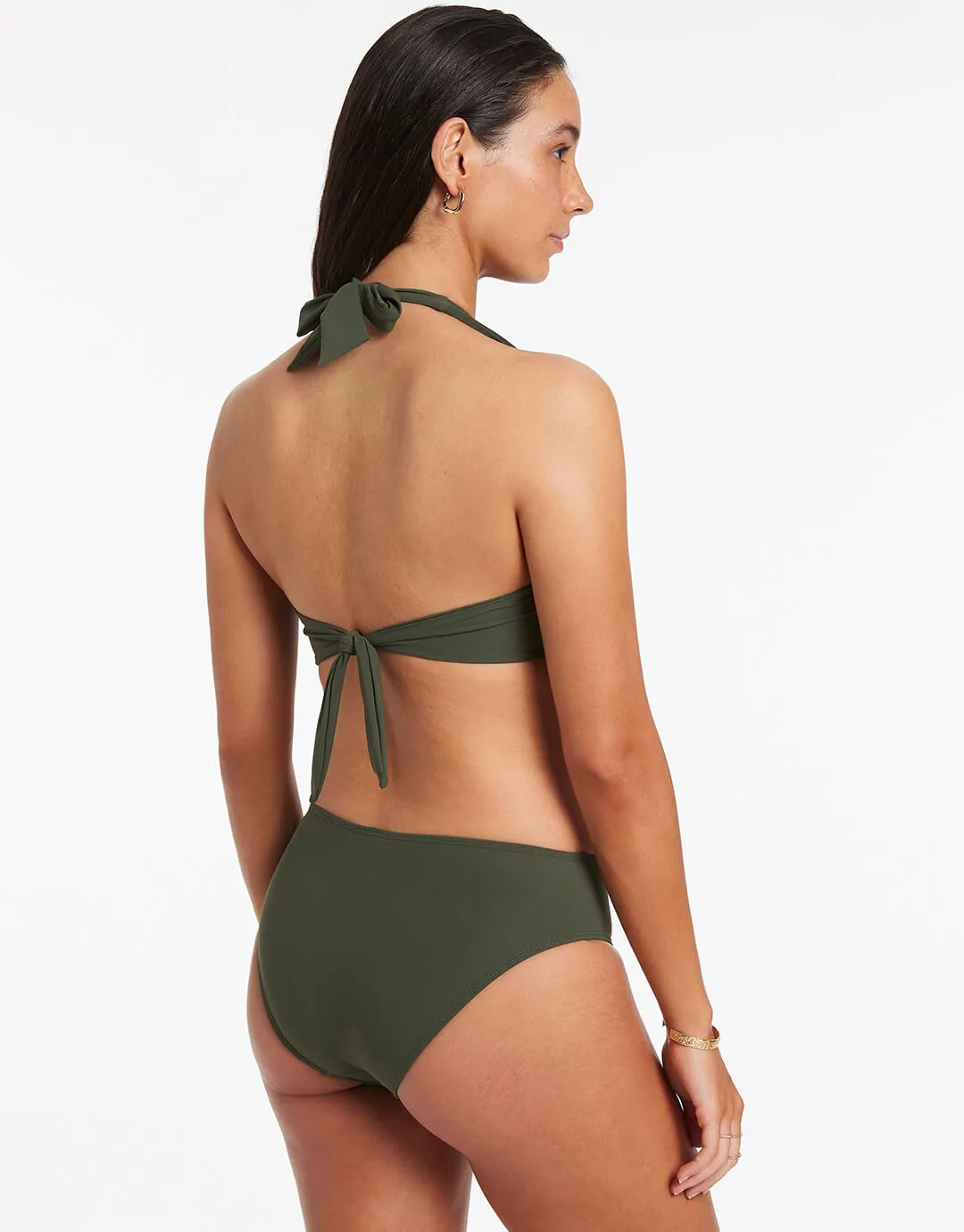 Jetset D DD U Trim Halter Bikini Top - Olive