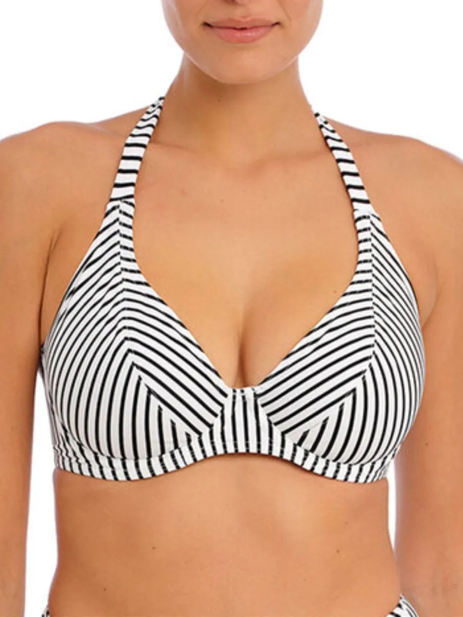 Jewel Cove Halter Bikini Top - Stripe Black