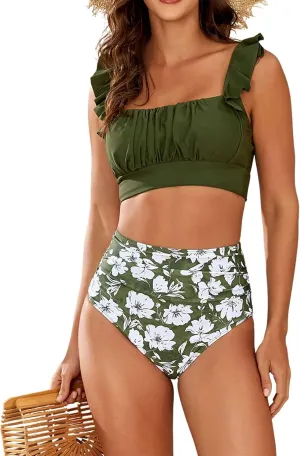 JJHAEVDY Bikini Sets for Women Tummy Control High Waisted Swimsuits Solid Two Piece Bathing Suits Modest Summer Bathing Suit
