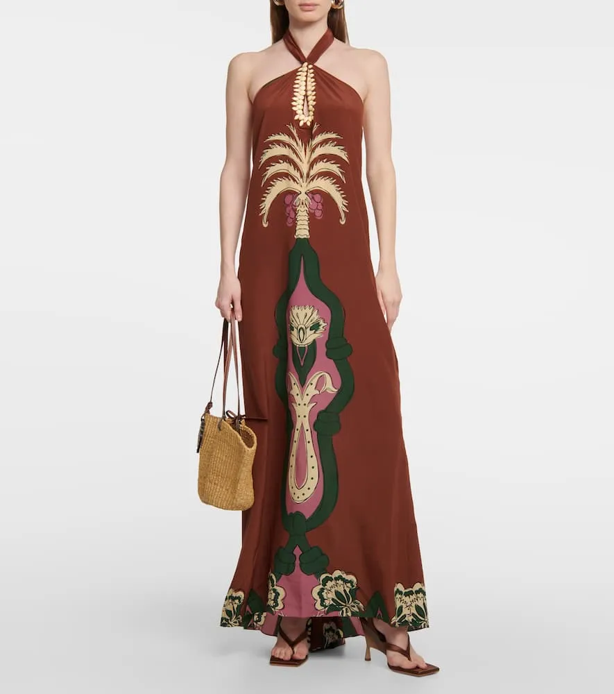 Johanna Ortiz Embroidered crêpe de chine maxi dress