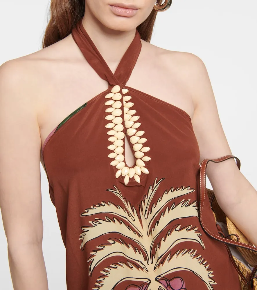Johanna Ortiz Embroidered crêpe de chine maxi dress