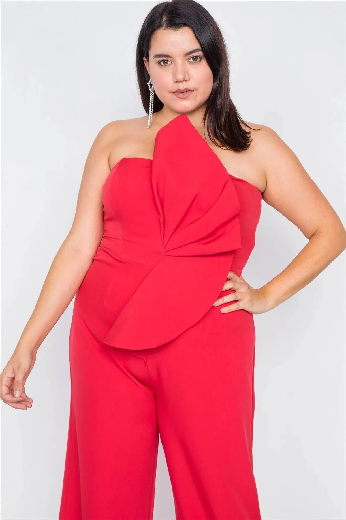 Junior Plus Size Red Tailored Frill Wide Leg Sleeveless Cocktail Jumpsuit /3-2-1