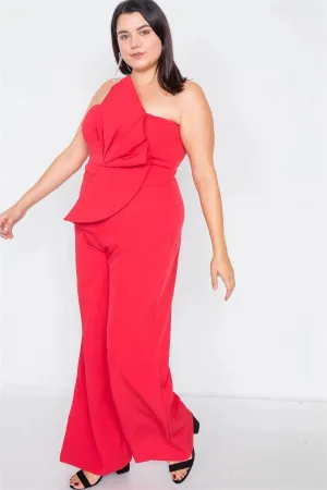 Junior Plus Size Red Tailored Frill Wide Leg Sleeveless Cocktail Jumpsuit /3-2-1