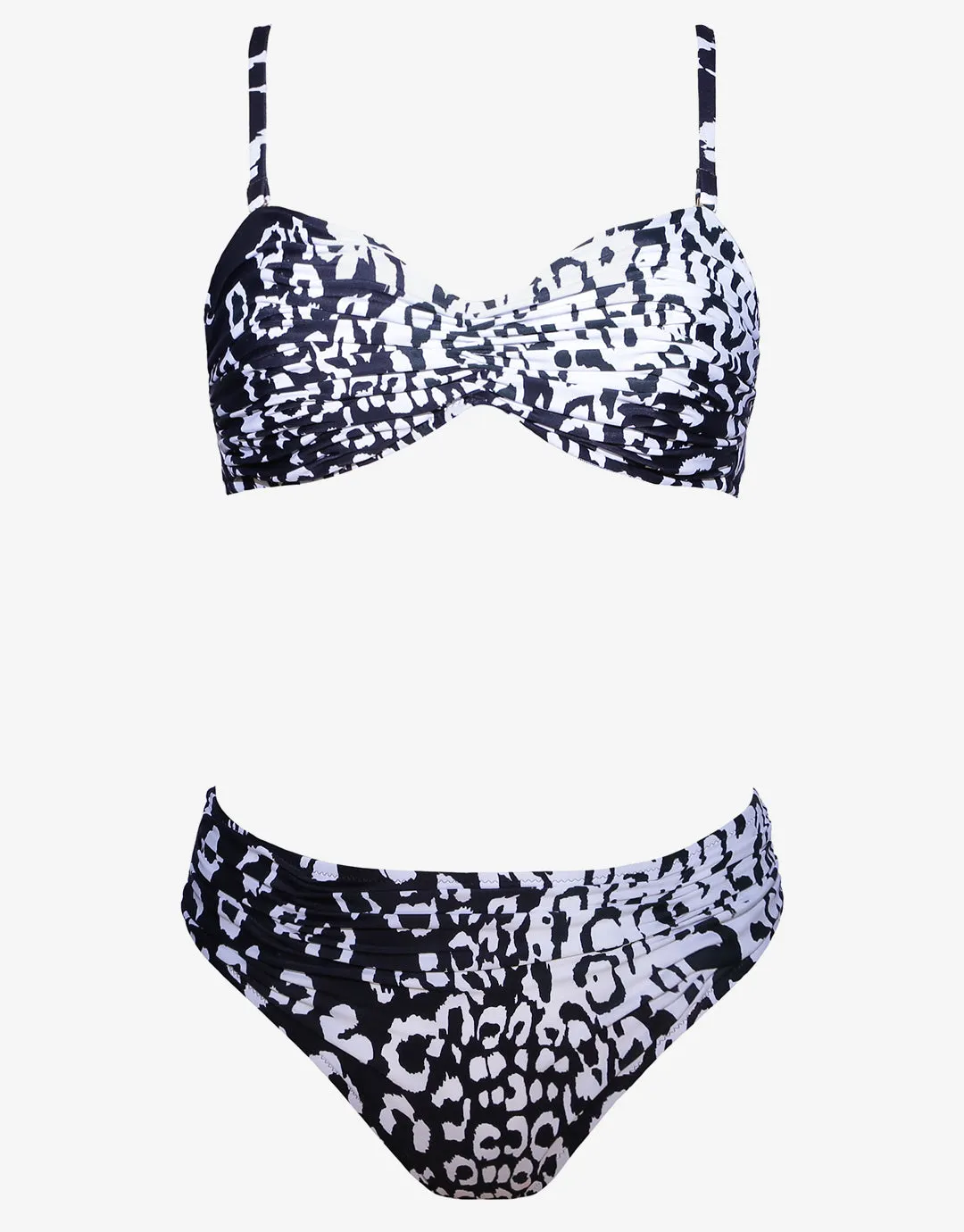Kalina Ruched Bandeau Bikini Set - Black and White
