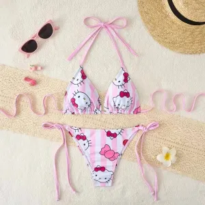 Kawaii Hello Kitty Pink Stripe Bikinis