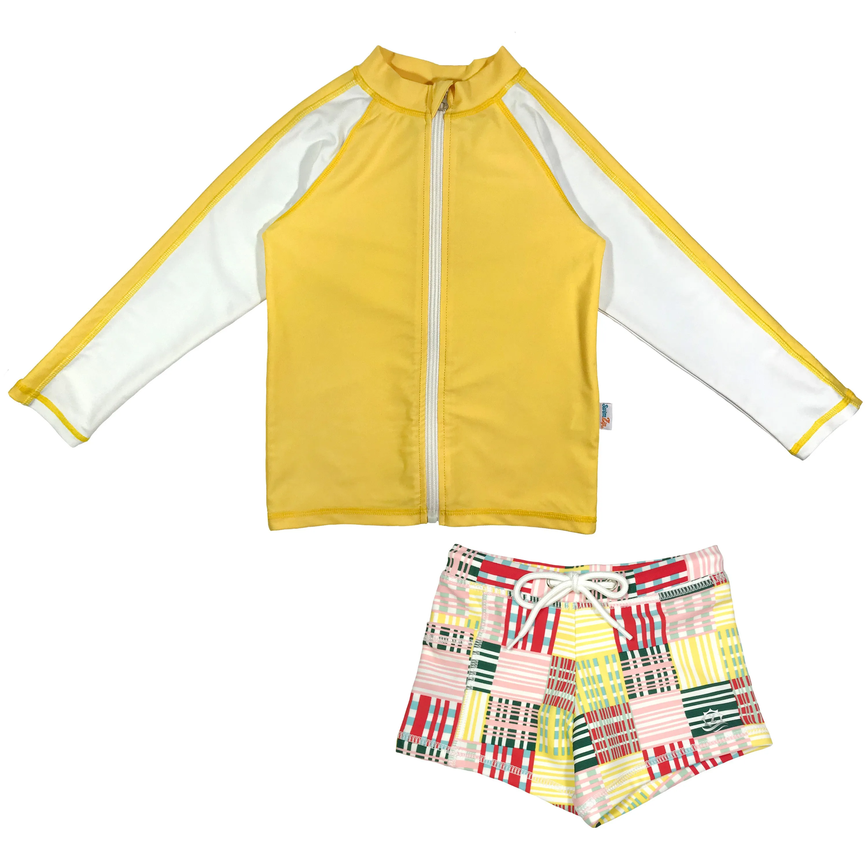 Kids Euro Shorties   Long Sleeve Rash Guard Set | "Madras Mania"