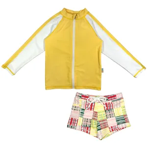 Kids Euro Shorties   Long Sleeve Rash Guard Set | "Madras Mania"