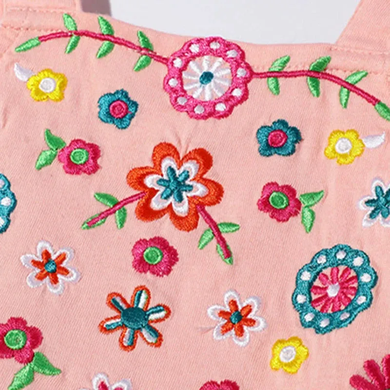 Kids Girls Floral Embroidery Summer Beach Dresses