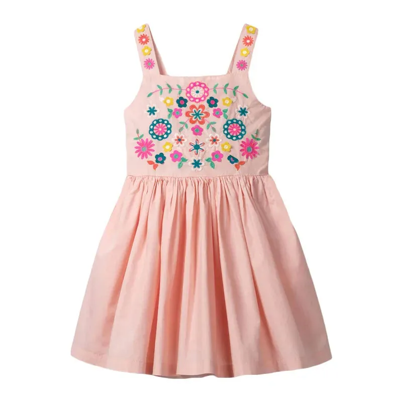 Kids Girls Floral Embroidery Summer Beach Dresses