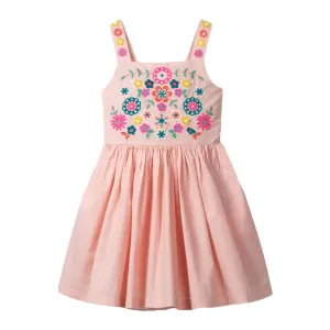 Kids Girls Floral Embroidery Summer Beach Dresses