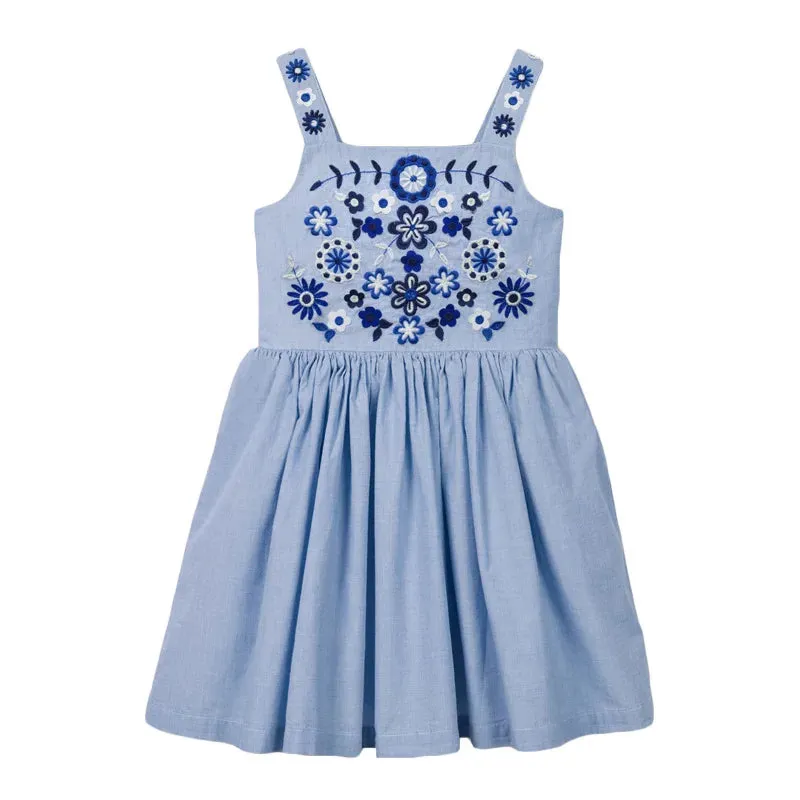 Kids Girls Floral Embroidery Summer Beach Dresses