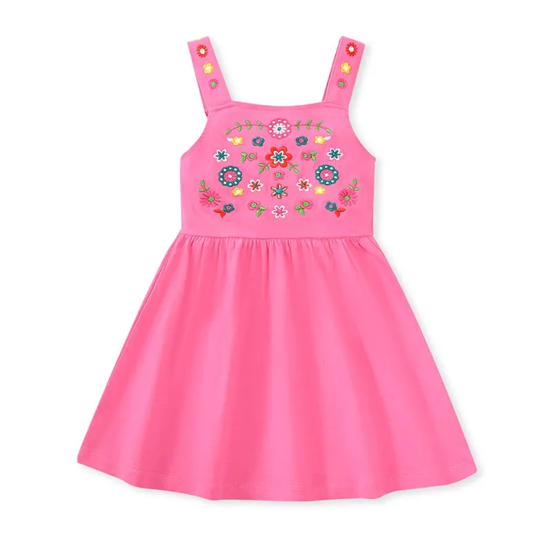 Kids Girls Floral Embroidery Summer Beach Dresses
