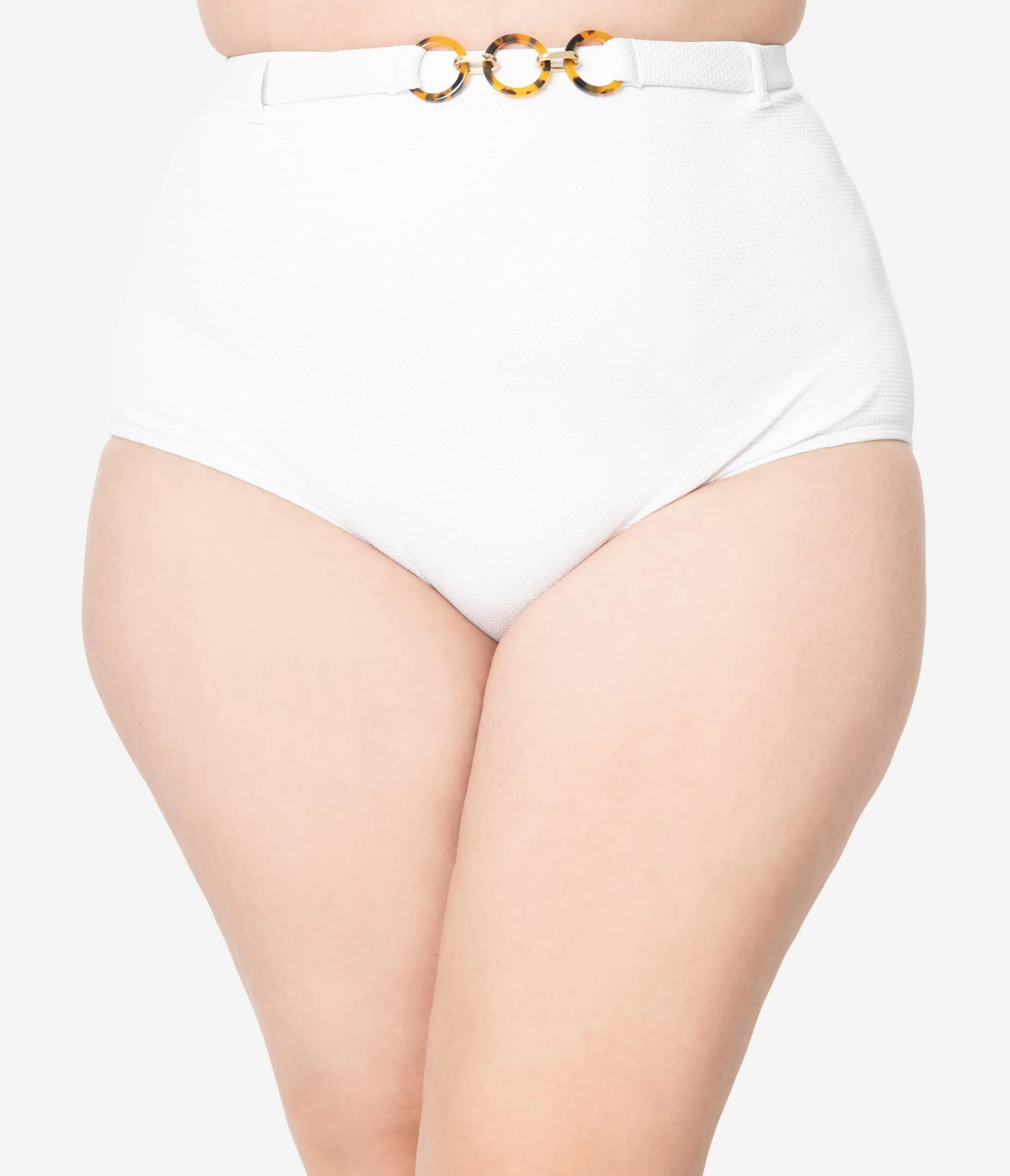 Kingdom & State Plus Size 1970s White Texture Belted Swim Bottoms