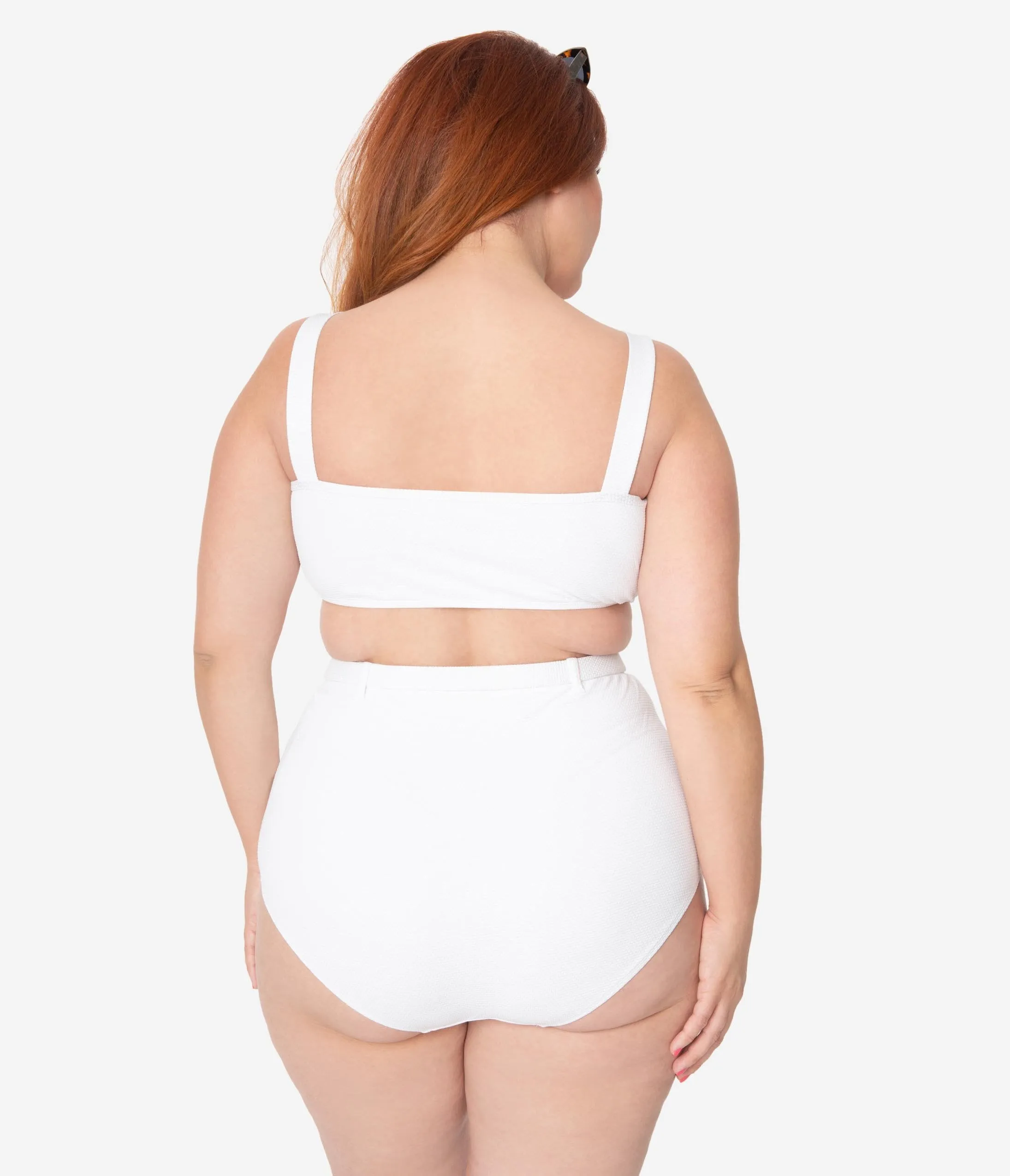 Kingdom & State Plus Size 1970s White Texture Belted Swim Bottoms