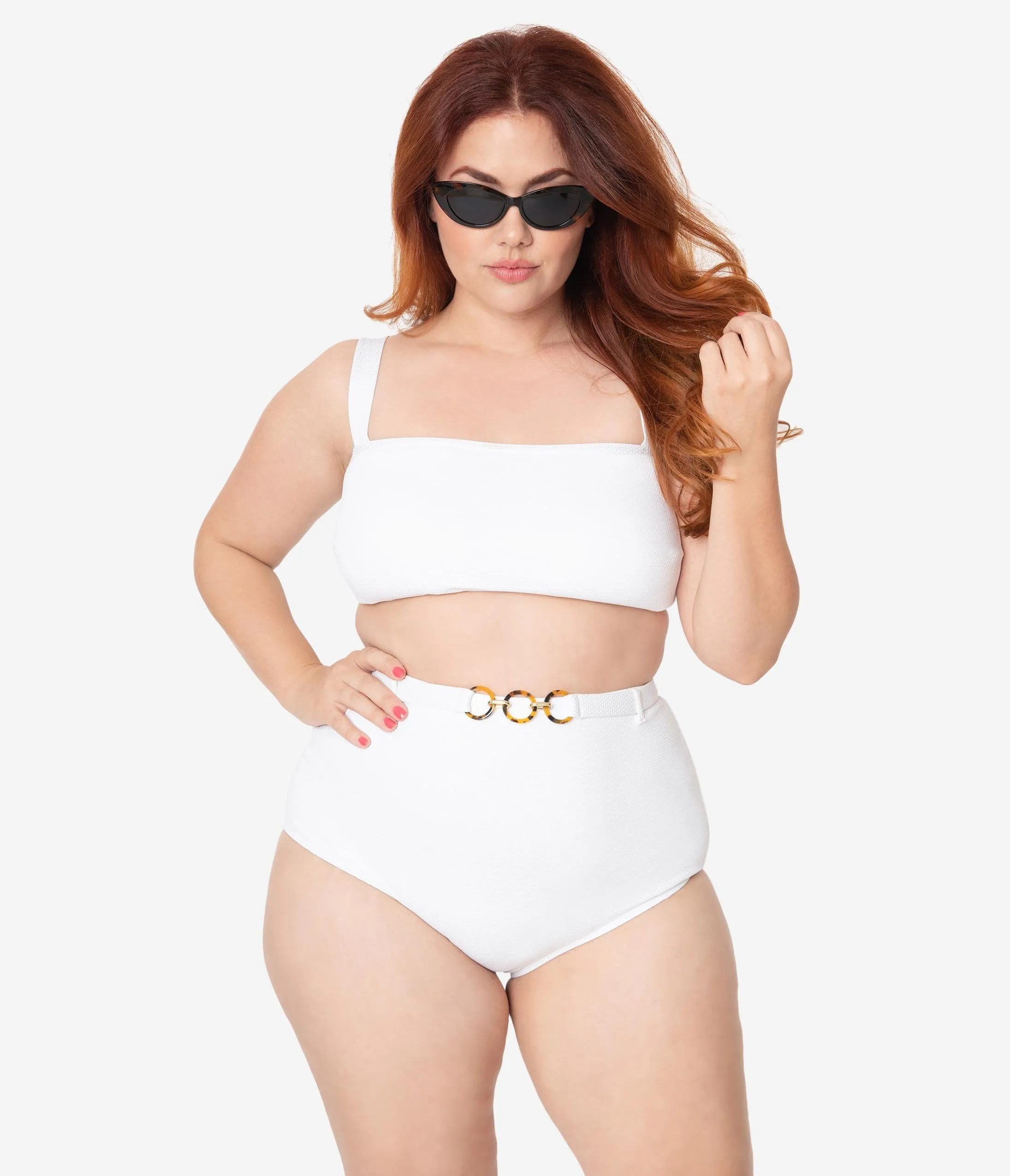 Kingdom & State Plus Size 1970s White Texture Belted Swim Bottoms