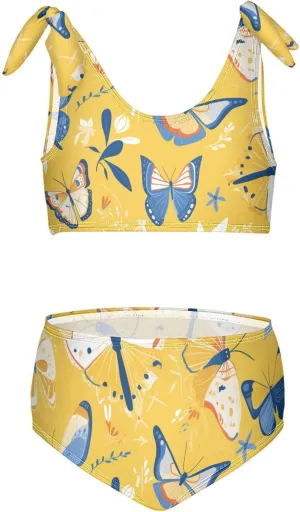 KLL Butterfly Beautiful Girl Two Piece Bikini Sets Scoop Neck Swimming Swimwear Swimwear