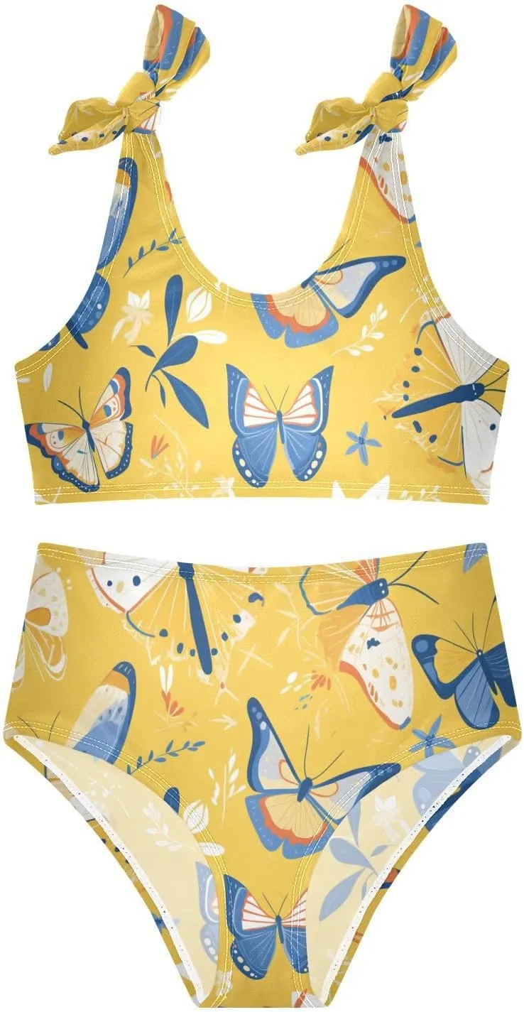 KLL Butterfly Beautiful Girl Two Piece Bikini Sets Scoop Neck Swimming Swimwear Swimwear