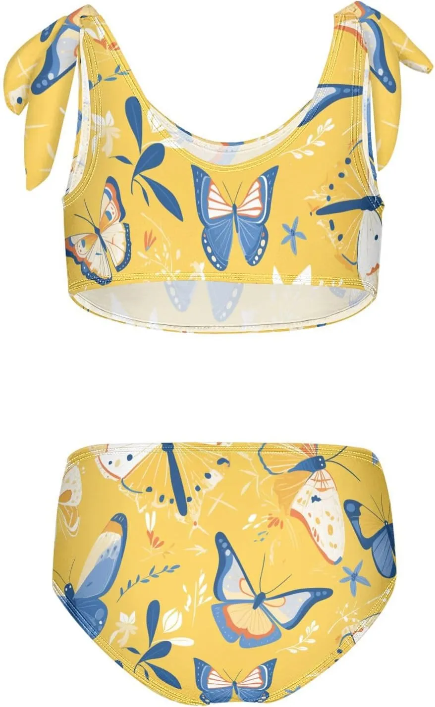 KLL Butterfly Beautiful Girl Two Piece Bikini Sets Scoop Neck Swimming Swimwear Swimwear