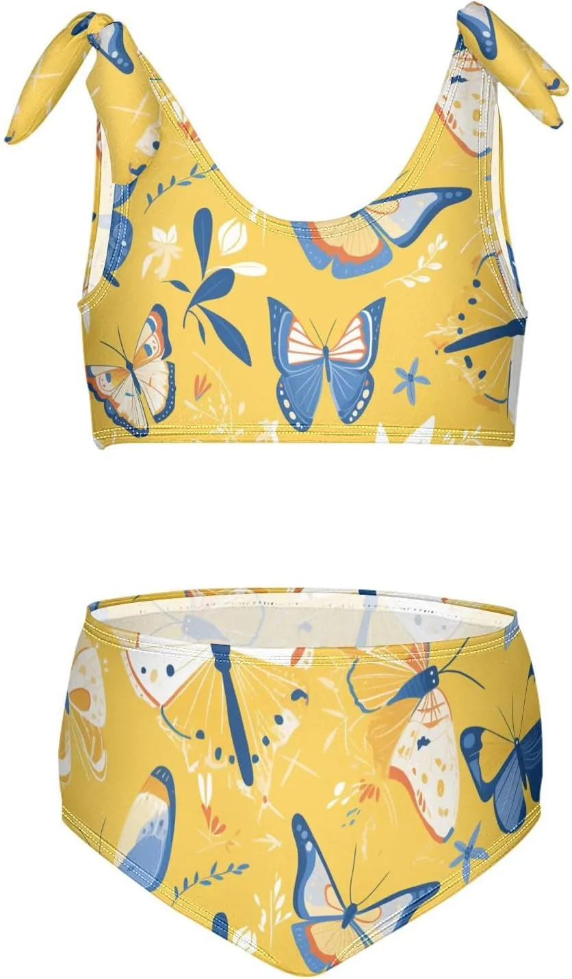 KLL Butterfly Beautiful Girl Two Piece Bikini Sets Scoop Neck Swimming Swimwear Swimwear