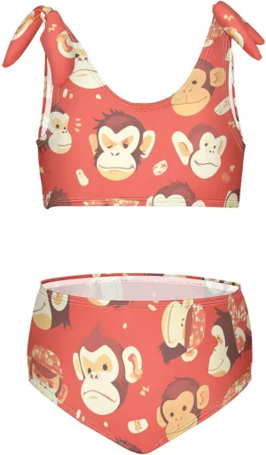 KLL Monkey Red Girls' 2 Piece Bikini Sets Quick-Dry Beach Swimwear Swimwear
