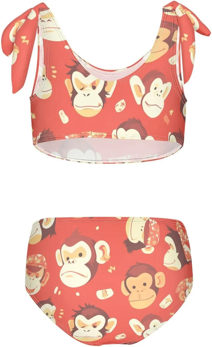 KLL Monkey Red Girls' 2 Piece Bikini Sets Quick-Dry Beach Swimwear Swimwear