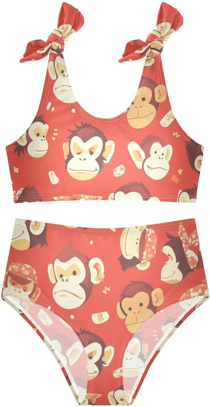 KLL Monkey Red Girls' 2 Piece Bikini Sets Quick-Dry Beach Swimwear Swimwear