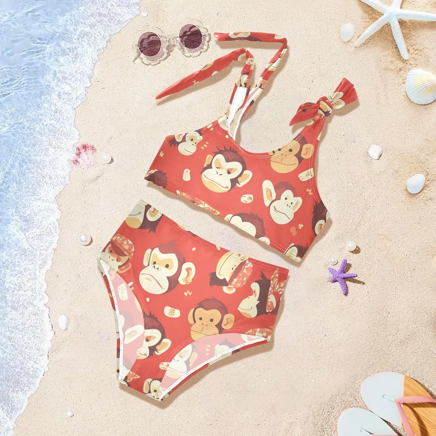 KLL Monkey Red Girls' 2 Piece Bikini Sets Quick-Dry Beach Swimwear Swimwear