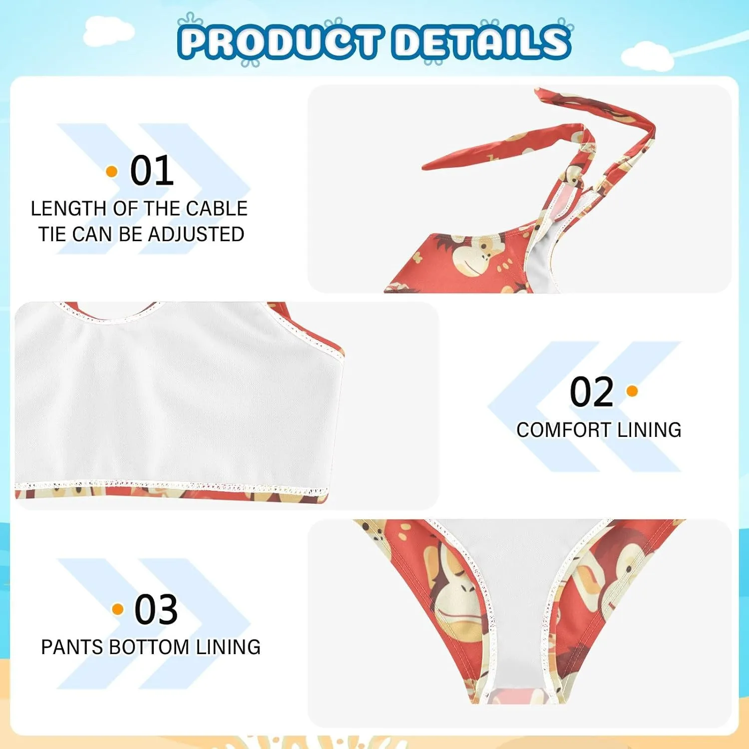KLL Monkey Red Girls' 2 Piece Bikini Sets Quick-Dry Beach Swimwear Swimwear