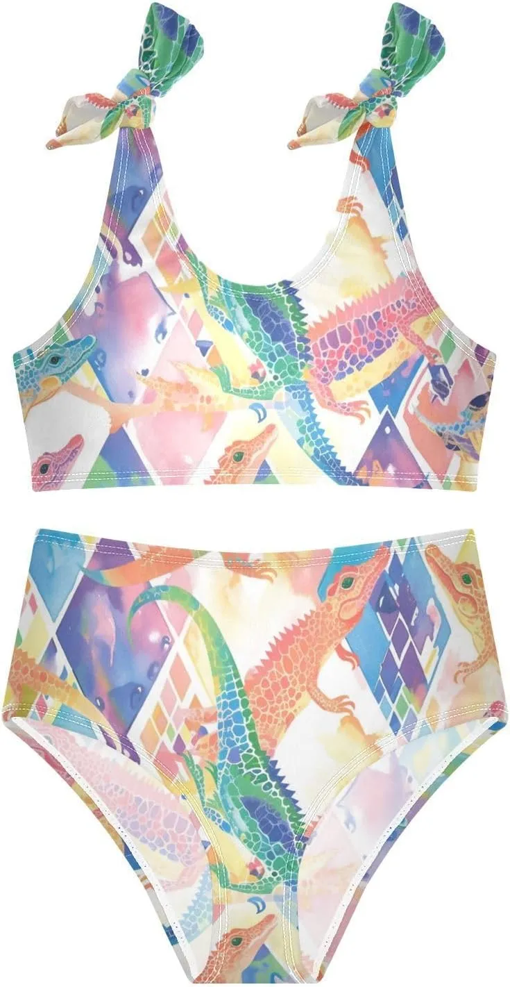 KLL Watercolor Crocodiles Girls Two Piece Bikini Sets Quick-Dry Beach Swimwear Swimwear
