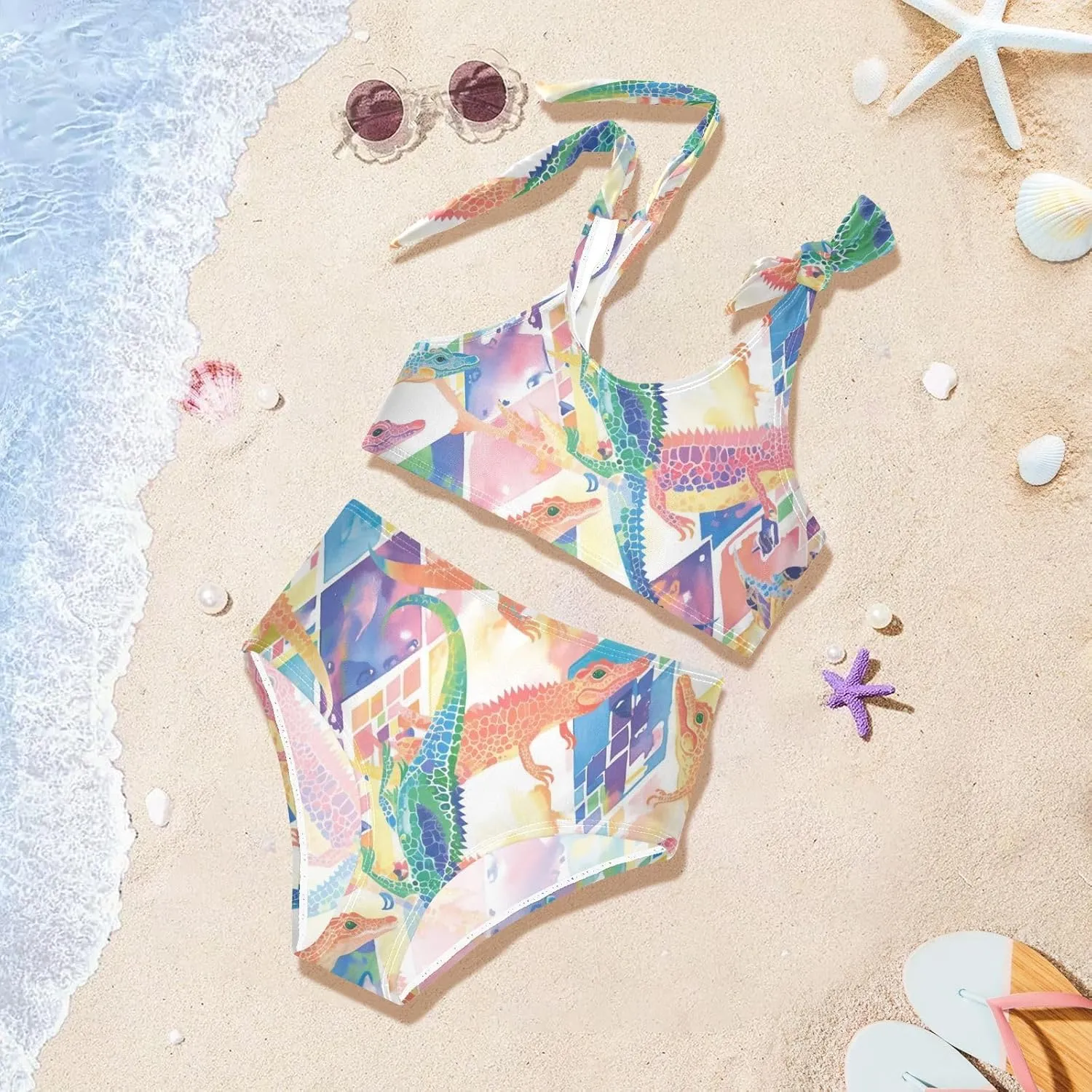 KLL Watercolor Crocodiles Girls Two Piece Bikini Sets Quick-Dry Beach Swimwear Swimwear