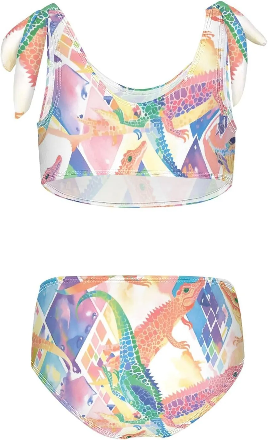 KLL Watercolor Crocodiles Girls Two Piece Bikini Sets Quick-Dry Beach Swimwear Swimwear