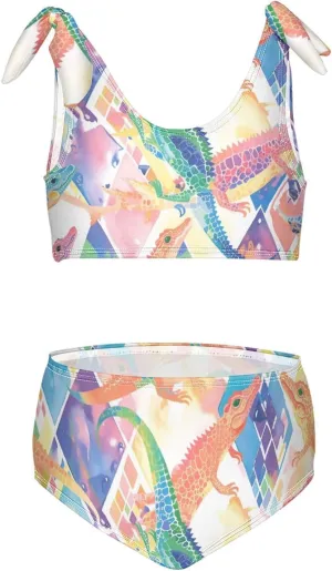 KLL Watercolor Crocodiles Girls Two Piece Bikini Sets Quick-Dry Beach Swimwear Swimwear