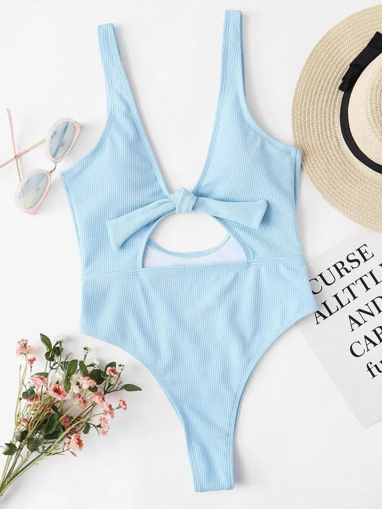 Knot Front Cut Out Swimsuit