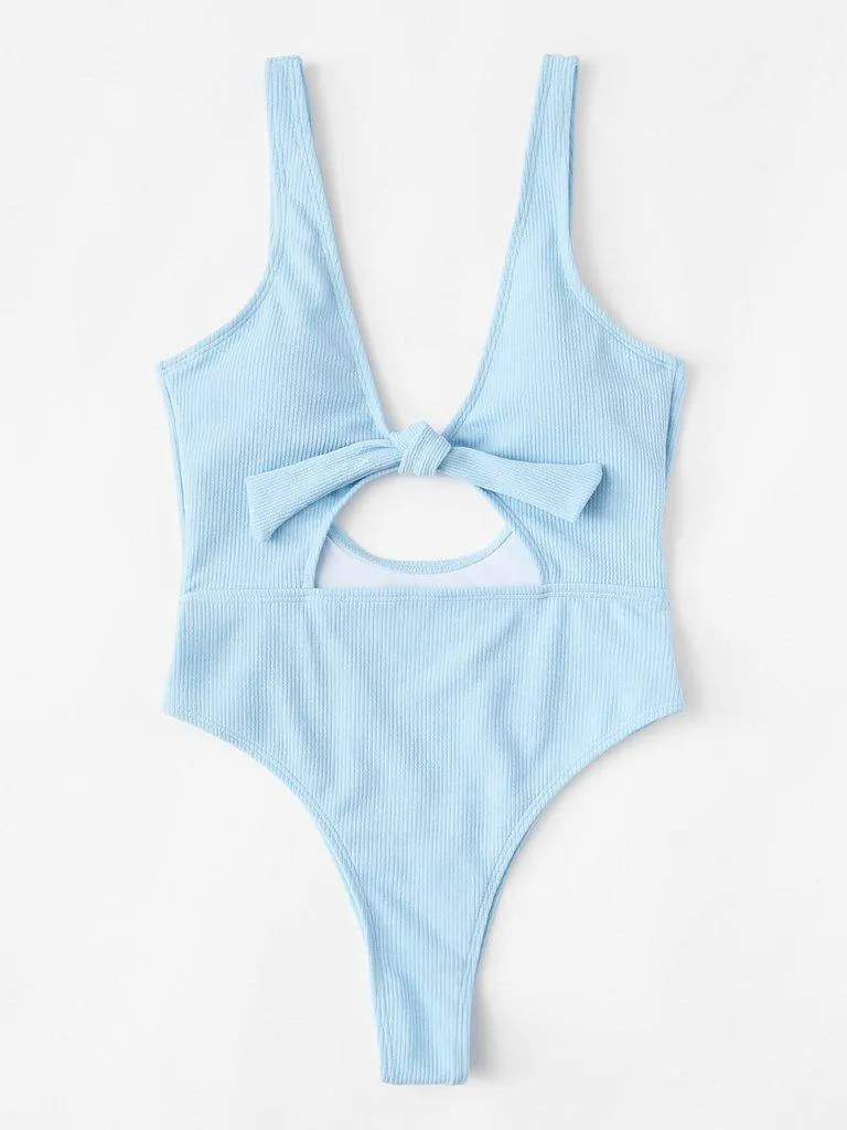Knot Front Cut Out Swimsuit