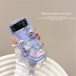 Korean Cute Star Moon Cloud Flower Beards Chain Samsung Galaxy Z Flip 3 4 5G Case