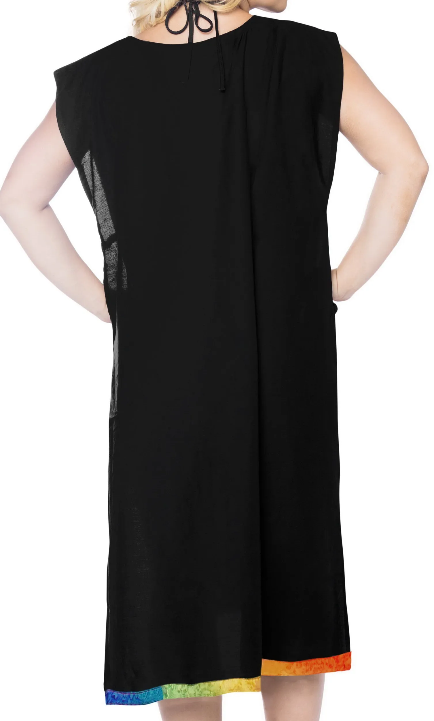 LA LEELA Cover up Beach Bikini Swim Wear Swimsuit Kimono v-Neck Dress Women's Black