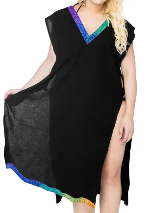 LA LEELA Cover up Beach Bikini Swim Wear Swimsuit Kimono v-Neck Dress Women's Black