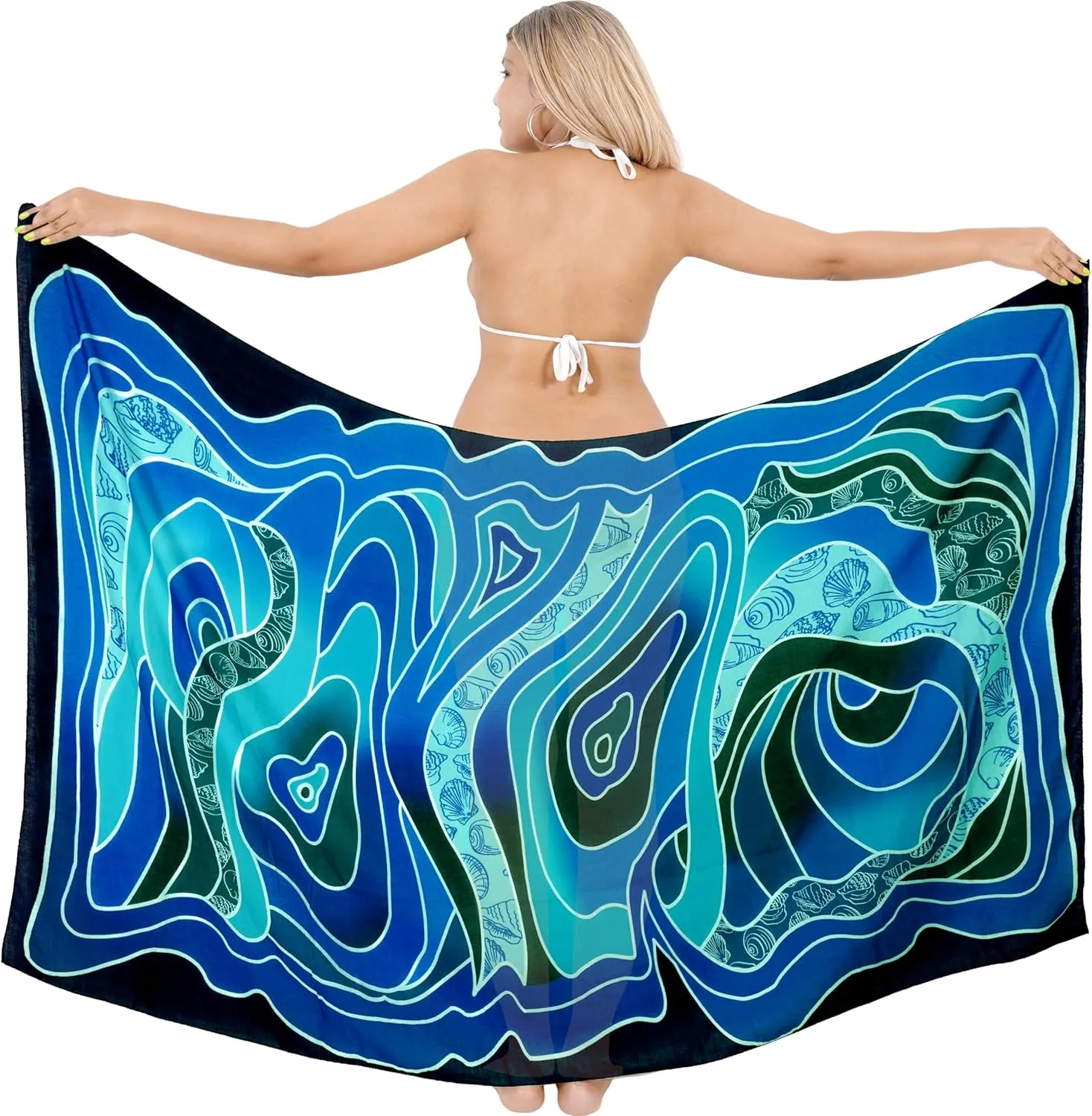 LA LEELA Men's Holidays Cover-Up Beach Lava Lava Swim Trunk for Men Summer Long Pareo Regular Samoan Swimwear One Size Abstract, Blue