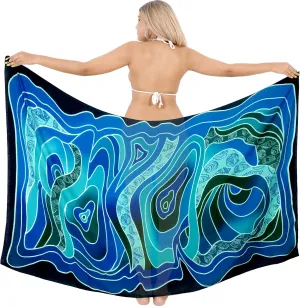 LA LEELA Men's Holidays Cover-Up Beach Lava Lava Swim Trunk for Men Summer Long Pareo Regular Samoan Swimwear One Size Abstract, Blue