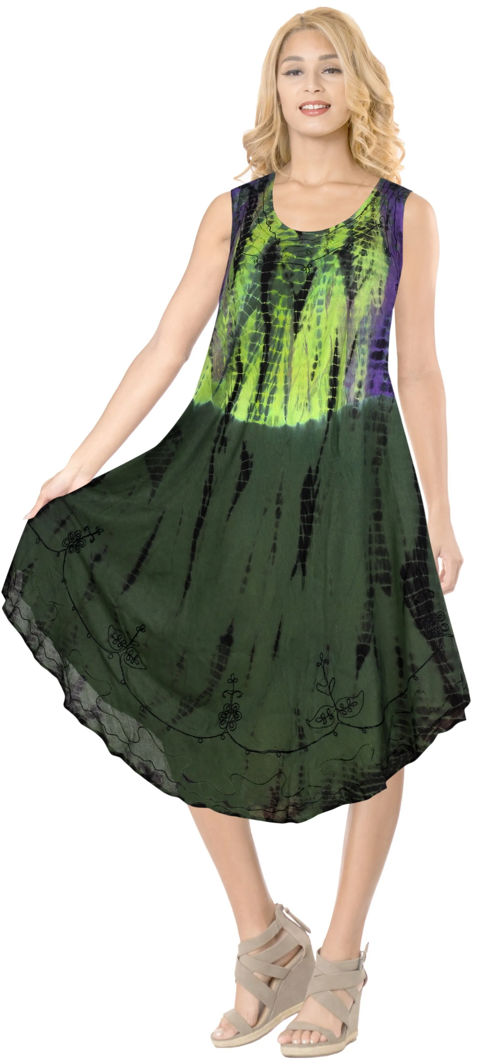 LA LEELA Rayon Tie Dye Maxi Wedding Designer Casual DRESS Beach Cover upes Scary Purple_H664