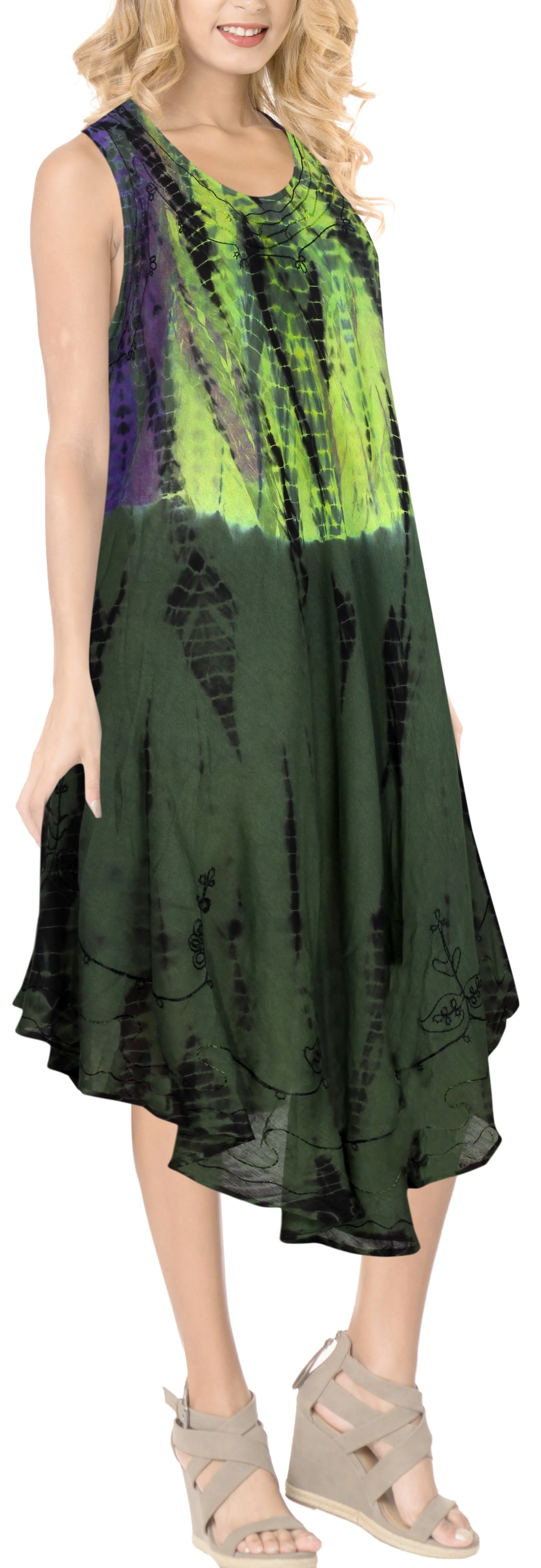 LA LEELA Rayon Tie Dye Maxi Wedding Designer Casual DRESS Beach Cover upes Scary Purple_H664