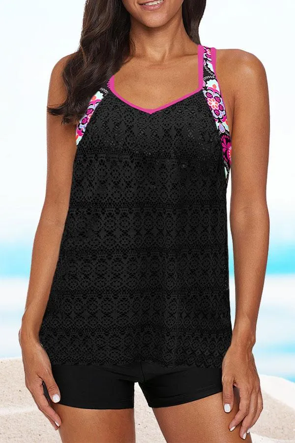 Lace Graphic Print Tankini Swimwear Without Bottoms