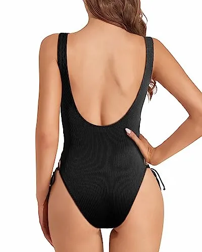 Lace Up Swimsuits Deep V Neck Swimwear