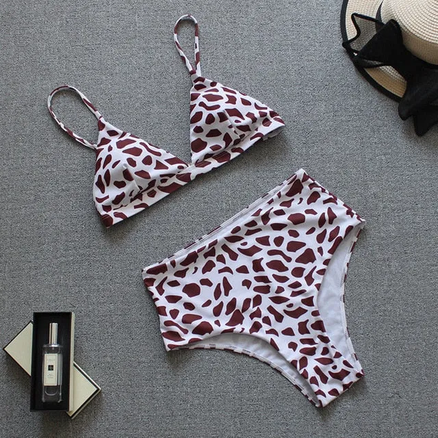 Ladies' Sexy Print High Waist Push Up Padded Bikini Sets