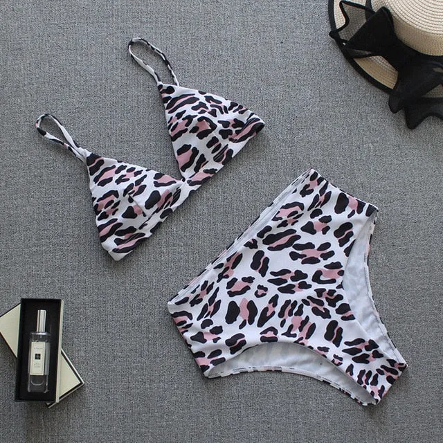 Ladies' Sexy Print High Waist Push Up Padded Bikini Sets