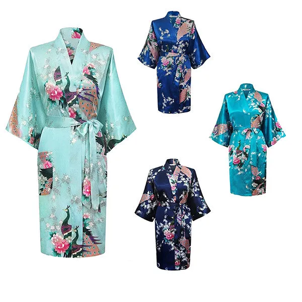 Lake Blue Silk Kimono Womens Robe